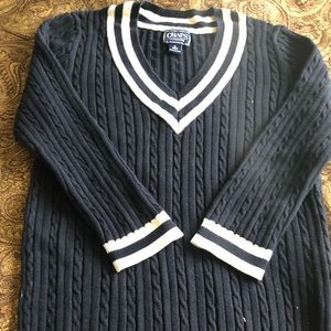 Chaps sweater. Navy blue with white. Size S.